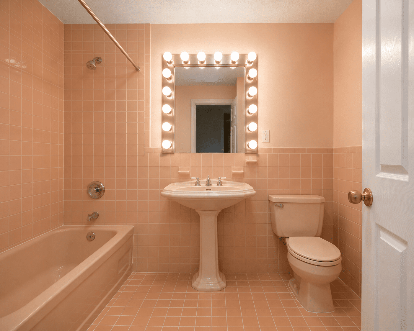 Before — peach tile bathroom in Takoma Park, MD