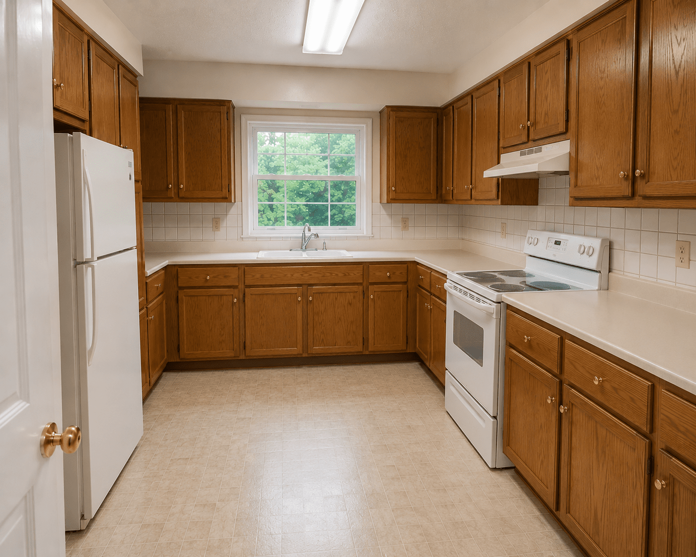 Before — dated oak kitchen in Rockville, MD
