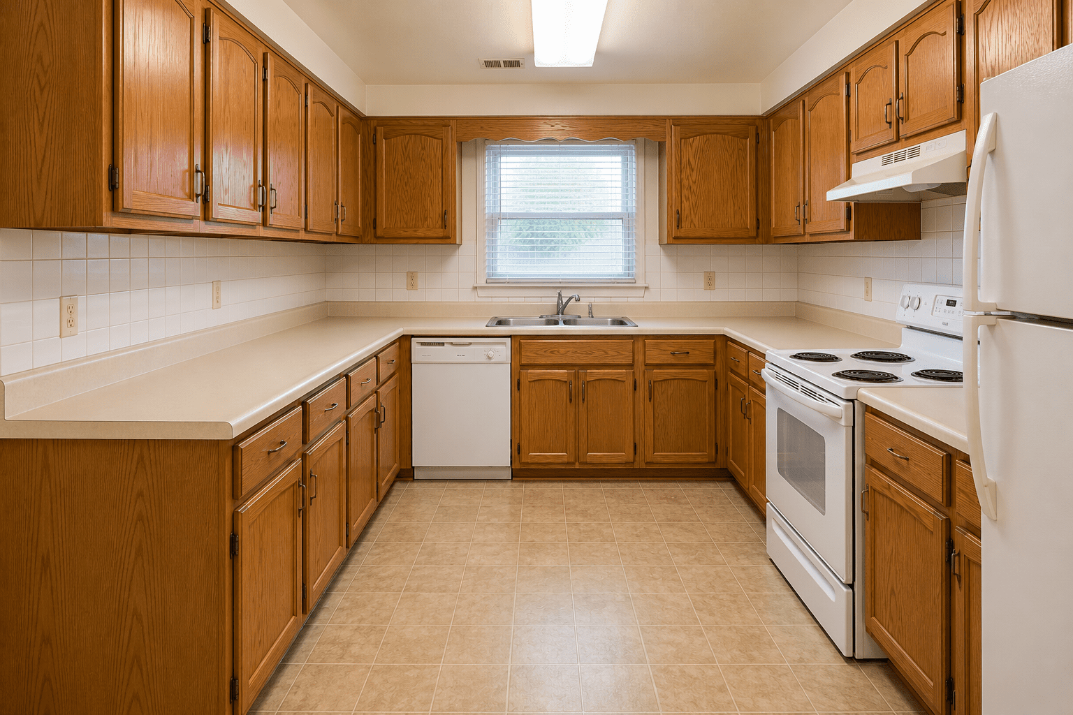 Before — dated oak kitchen in Potomac, MD