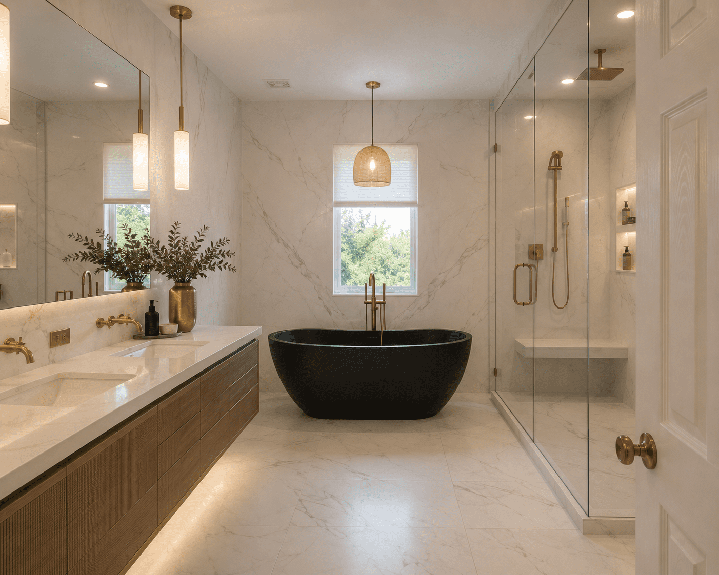 After — spa bathroom with black tub in Olney, MD